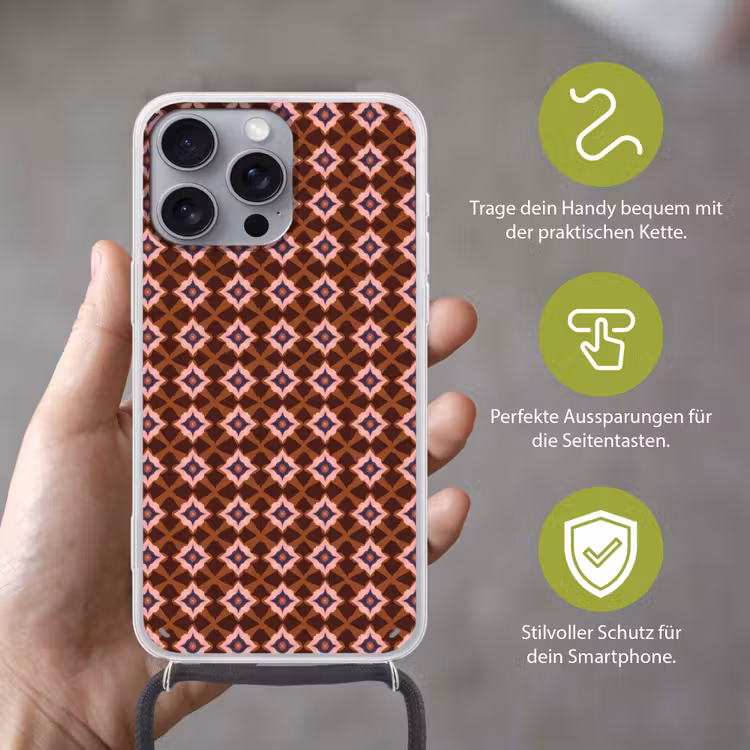 Geometrisch - Sierlijk - Bruin Hoesje iPhone 16 Pro Max met koord klein 804 -sfeer2_DE