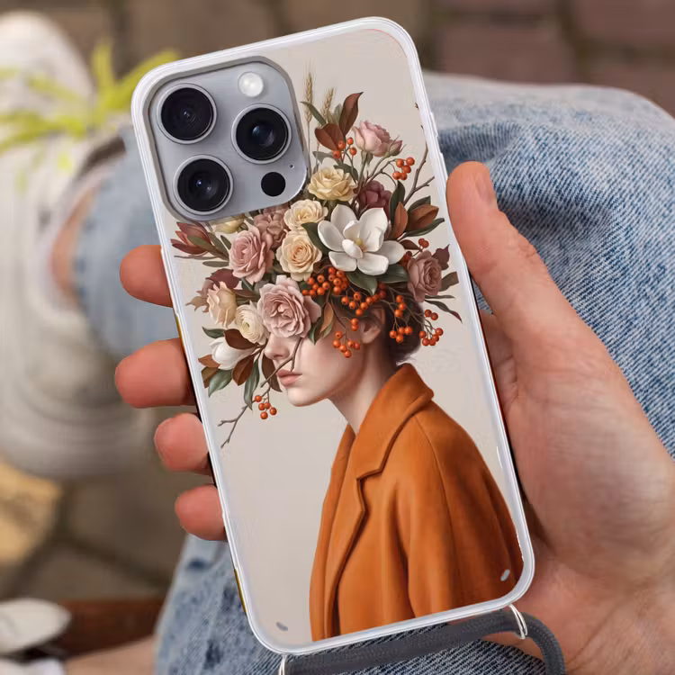 Gezicht - Boeket - Kleurrijk Hoesje iPhone 16 Pro Max met koord klein -sfeer3