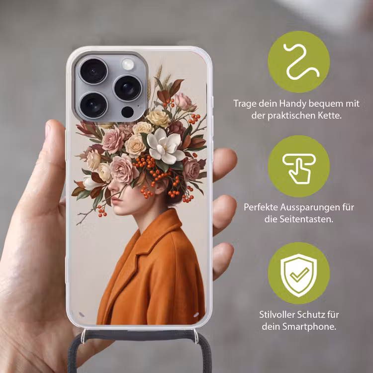 Gezicht - Boeket - Kleurrijk Hoesje iPhone 16 Pro Max met koord klein -sfeer2_DE