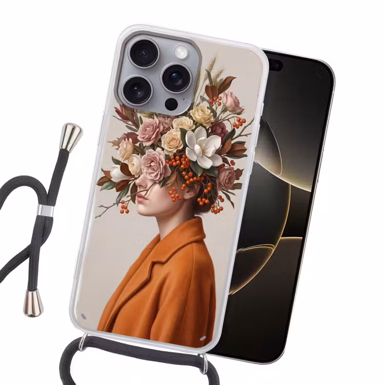 Gezicht - Boeket - Kleurrijk Hoesje iPhone 16 Pro Max met koord klein -sfeer1