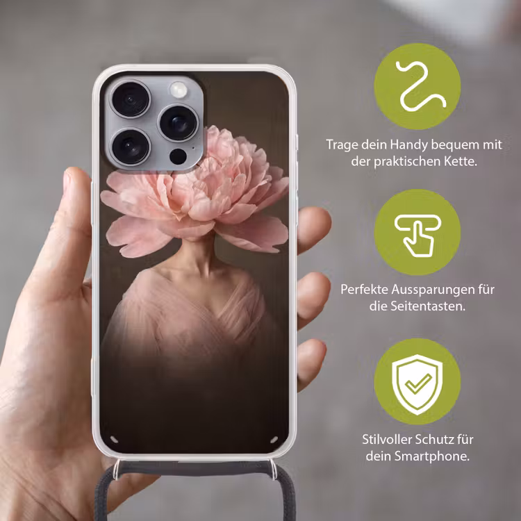 Gezicht - Roos - Roze Hoesje iPhone 16 Pro Max met koord klein -sfeer2_DE