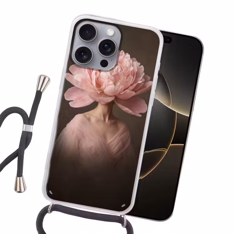 Gezicht - Roos - Roze Hoesje iPhone 16 Pro Max met koord klein -sfeer1