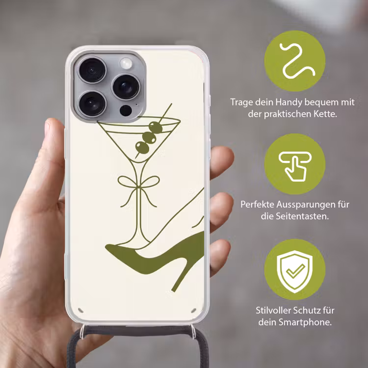Drank - Martini - Hoge hak - Mode - Groen Hoesje iPhone 16 Pro Max met koord klein -sfeer2_DE