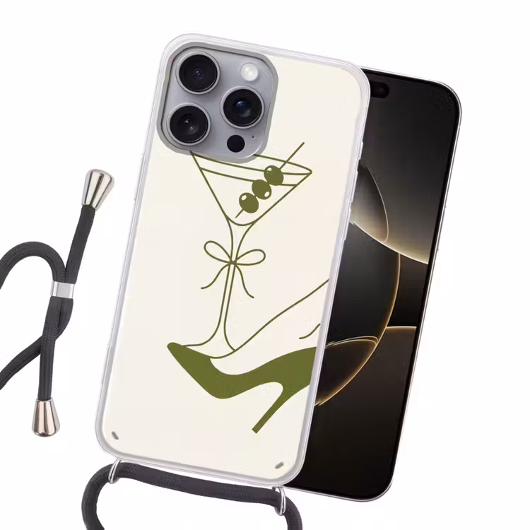 Drank - Martini - Hoge hak - Mode - Groen Hoesje iPhone 16 Pro Max met koord klein -sfeer1