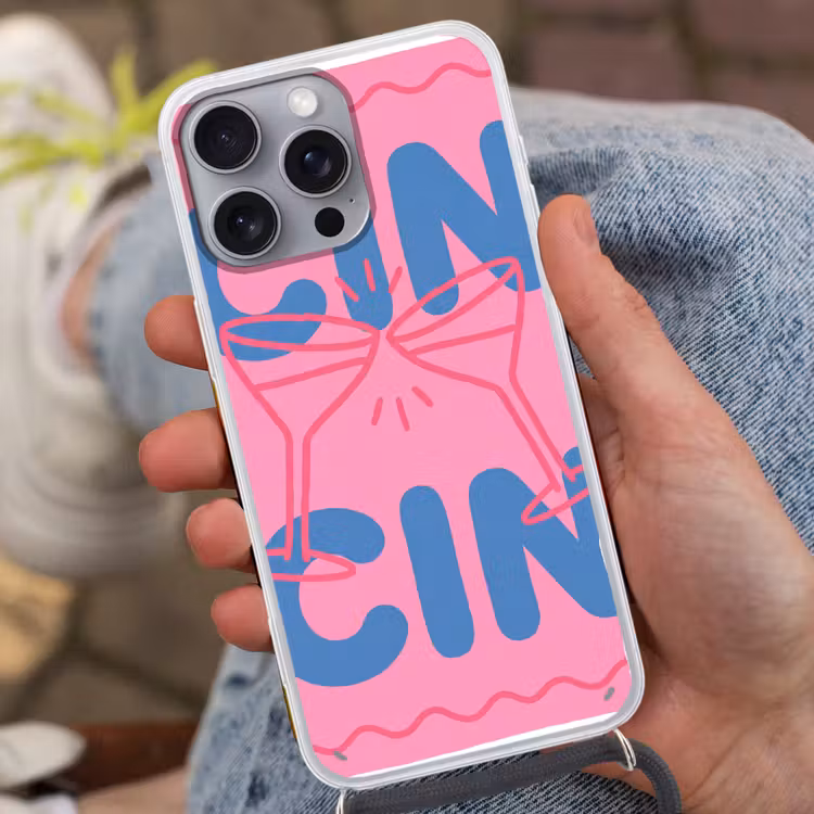 Drank - Glazen - Proost - Modern - Roze Hoesje iPhone 16 Pro Max met koord klein -sfeer3