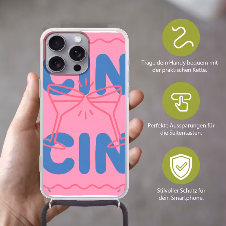 Drank - Glazen - Proost - Modern - Roze Hoesje iPhone 16 Pro Max met koord klein -sfeer2_DE