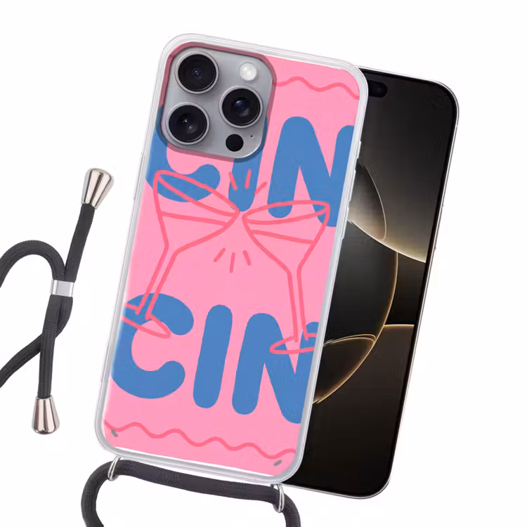 Drank - Glazen - Proost - Modern - Roze Hoesje iPhone 16 Pro Max met koord klein -sfeer1