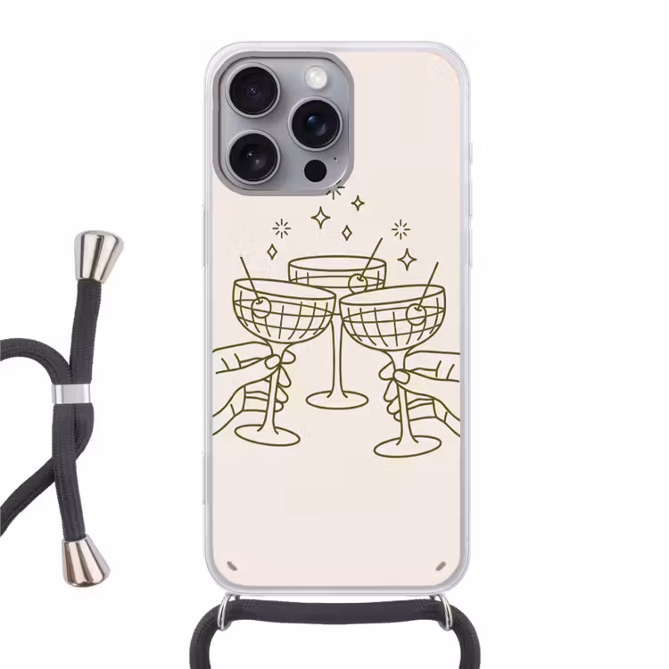 Drankjes - Feest - Proosten - Minimalistisch - Groen Hoesje iPhone 16 Pro Max met koord klein -3d