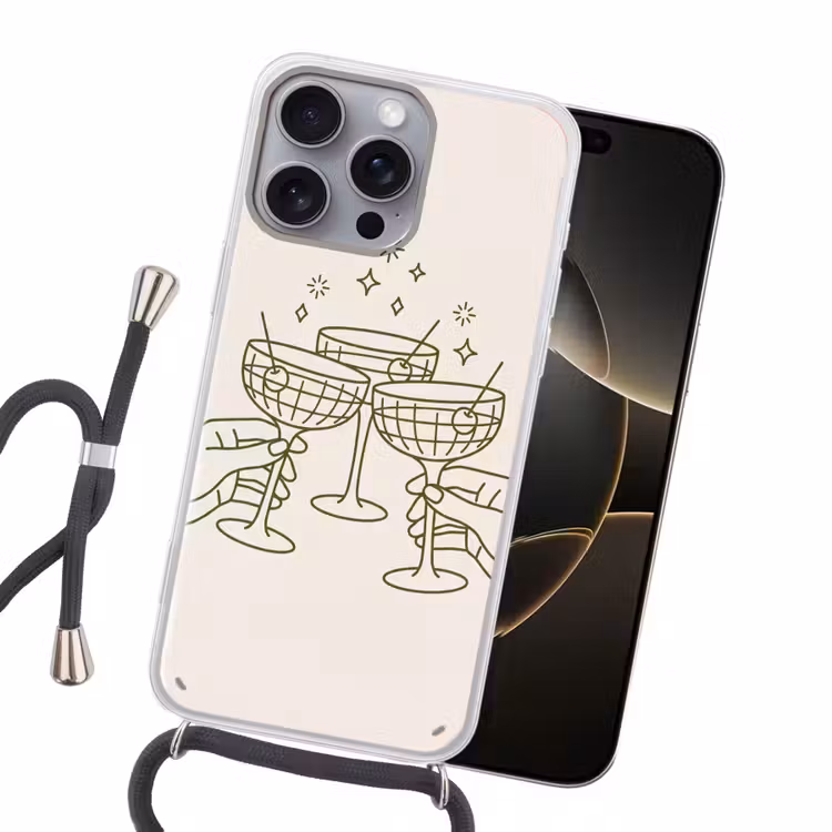 Drankjes - Feest - Proosten - Minimalistisch - Groen Hoesje iPhone 16 Pro Max met koord klein -sfeer1