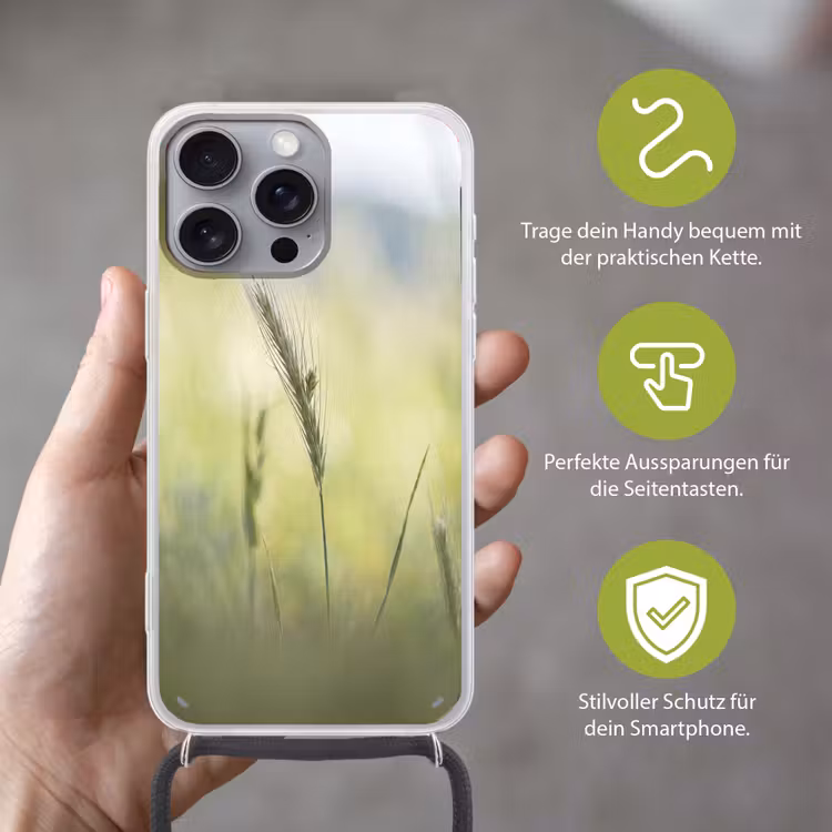 Graan - Aar - Natuur - Groen - Detail Hoesje iPhone 16 Pro Max met koord klein -sfeer2_DE