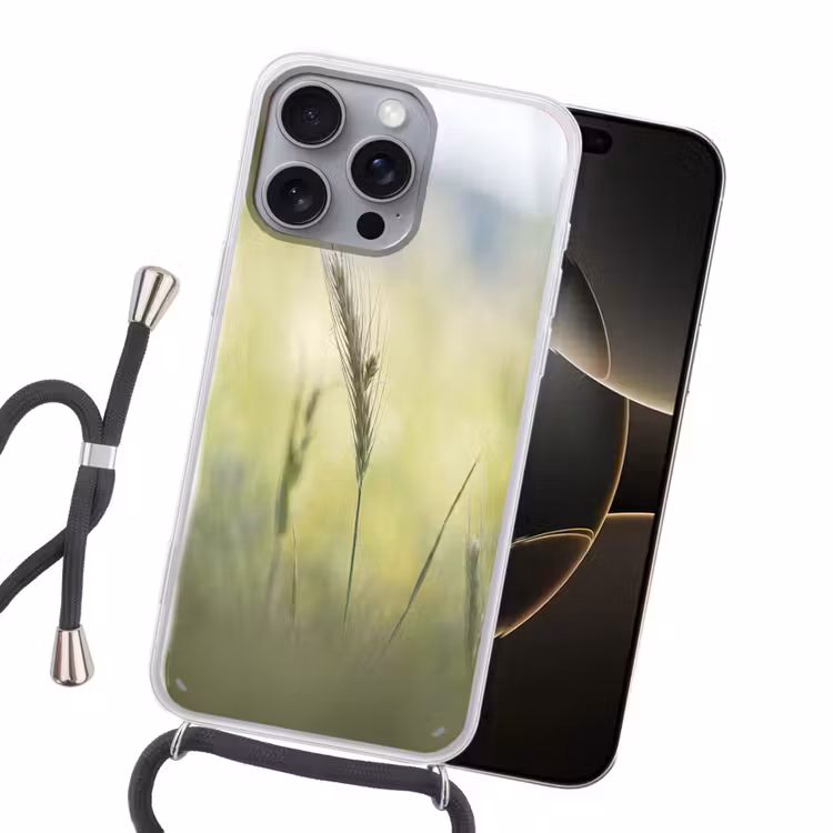 Graan - Aar - Natuur - Groen - Detail Hoesje iPhone 16 Pro Max met koord klein -sfeer1