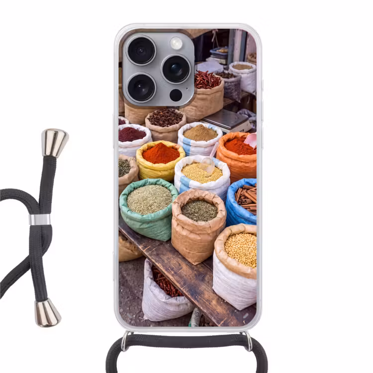 Handyhülle mit Band - Gewürze – Beutel – Markt - Kruiden - Zakken - Markt Hoesje iPhone 16 Pro Max met koord klein