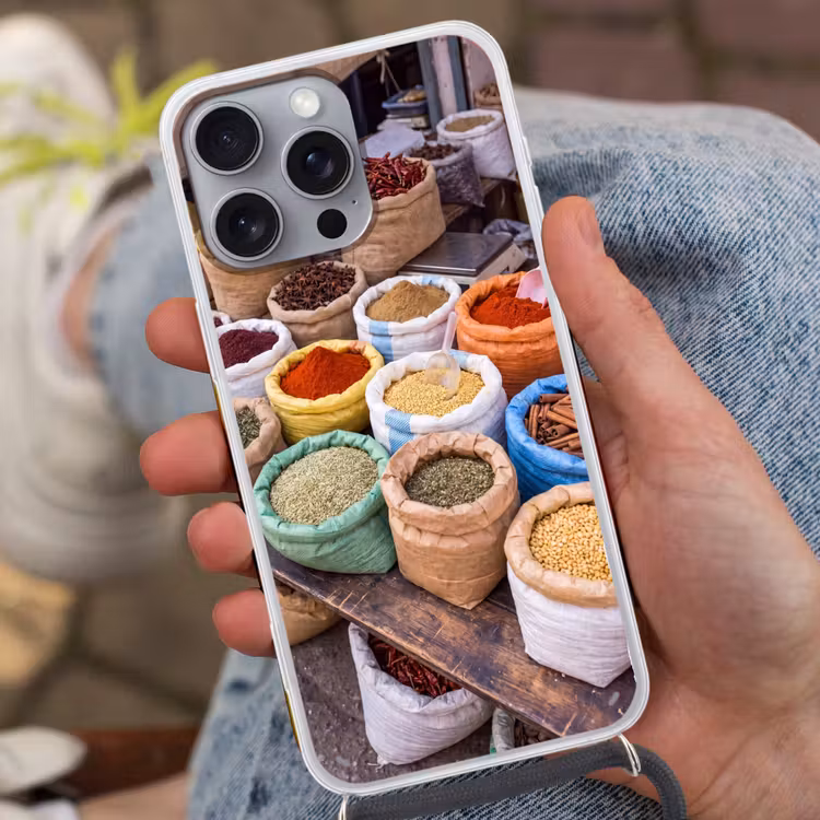 Handyhülle mit Band - Gewürze – Beutel – Markt - Kruiden - Zakken - Markt Hoesje iPhone 16 Pro Max met koord klein