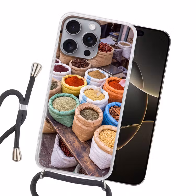 Handyhülle mit Band - Gewürze – Beutel – Markt - Kruiden - Zakken - Markt Hoesje iPhone 16 Pro Max met koord klein