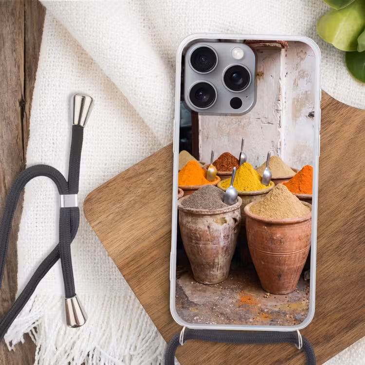 Handyhülle mit Band - Gewürze – Gläser – Orientalisch - Kruiden - Potten - Oosters Hoesje iPhone 16 Pro Max met koord klein