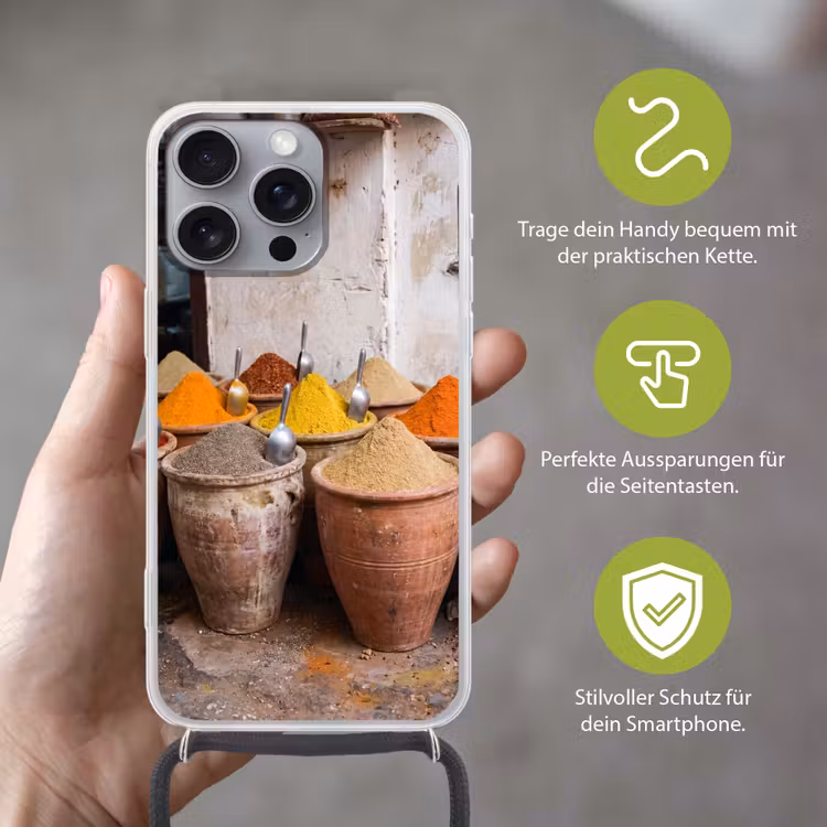 Handyhülle mit Band - Gewürze – Gläser – Orientalisch - Kruiden - Potten - Oosters Hoesje iPhone 16 Pro Max met koord klein