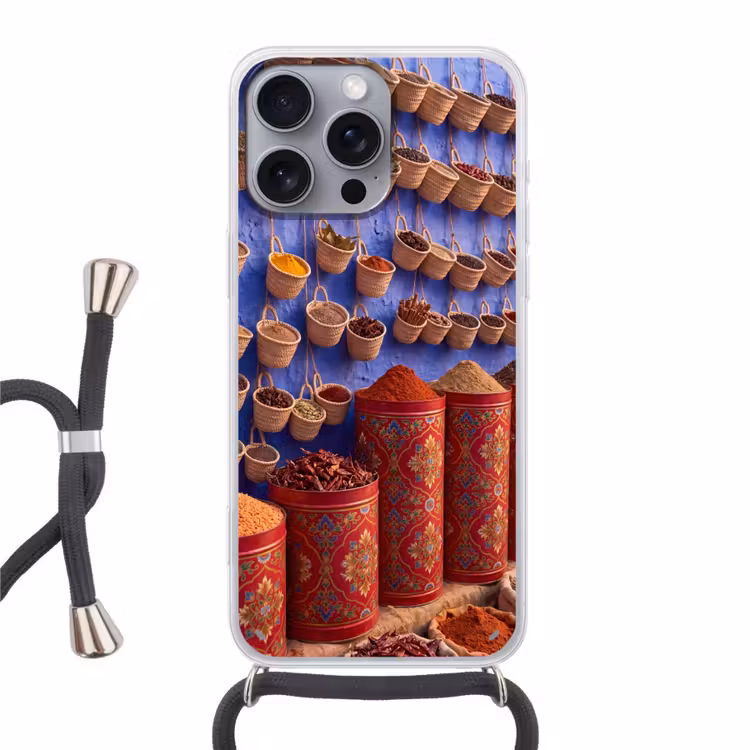 Handyhülle mit Band - Gewürze – Körbe – Markt - Kruiden - Manden - Markt Hoesje iPhone 16 Pro Max met koord klein