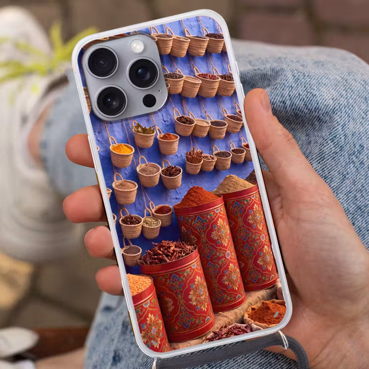 Handyhülle mit Band - Gewürze – Körbe – Markt - Kruiden - Manden - Markt Hoesje iPhone 16 Pro Max met koord klein