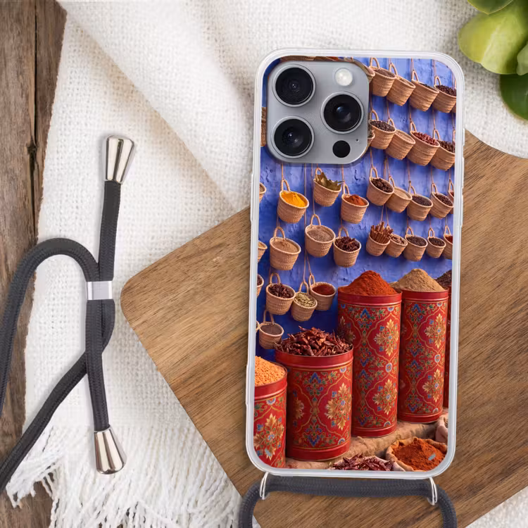 Handyhülle mit Band - Gewürze – Körbe – Markt - Kruiden - Manden - Markt Hoesje iPhone 16 Pro Max met koord klein