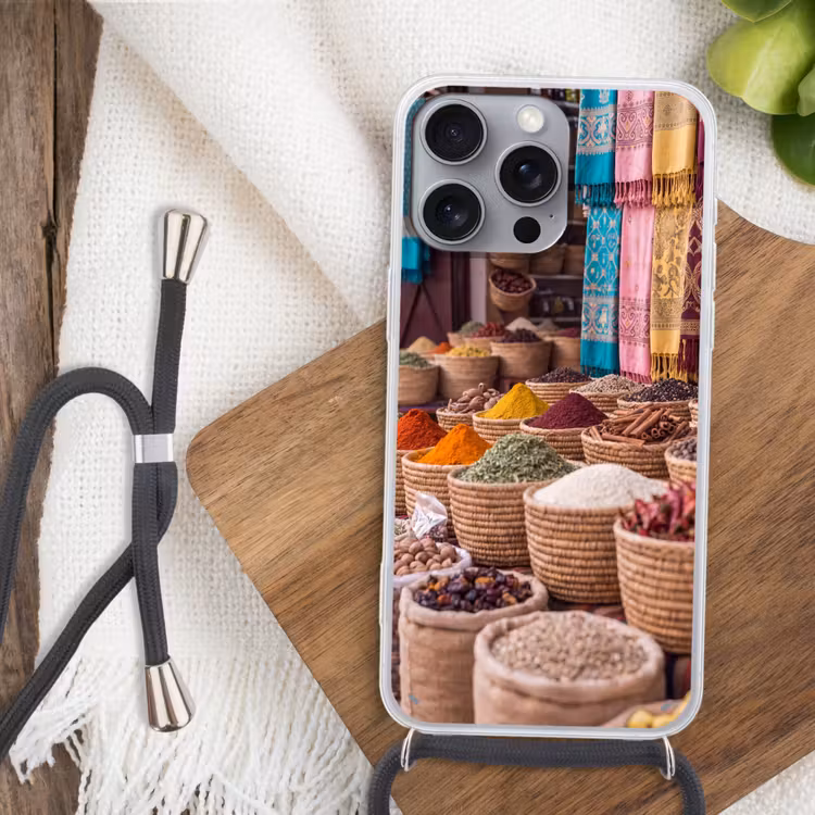 Handyhülle mit Band - Gewürze – Körbe – Orientalisch - Kruiden - Manden - Oosters Hoesje iPhone 16 Pro Max met koord klein