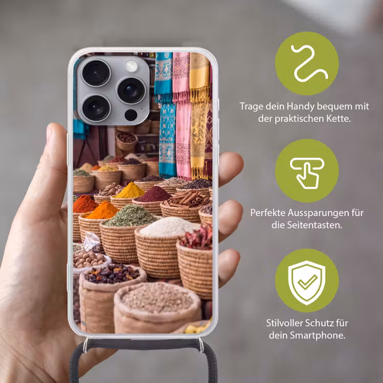 Handyhülle mit Band - Gewürze – Körbe – Orientalisch - Kruiden - Manden - Oosters Hoesje iPhone 16 Pro Max met koord klein