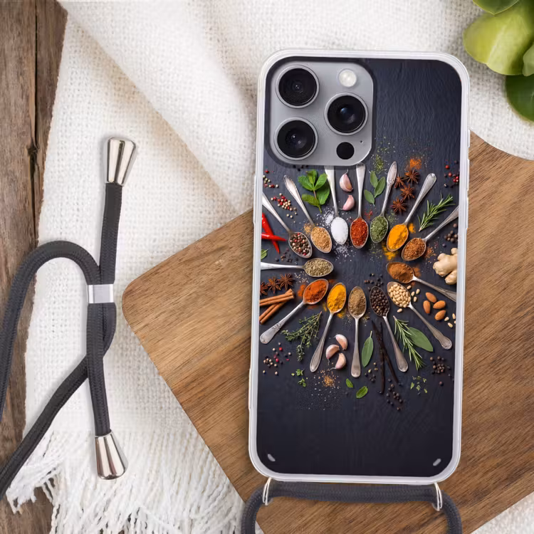 Kruiden - Lepels - Culinair - Kleurrijk - Sfeervol Hoesje iPhone 16 Pro Max met koord klein -sfeer4