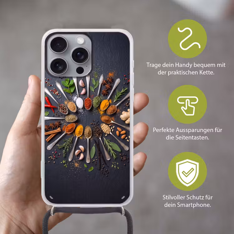 Kruiden - Lepels - Culinair - Kleurrijk - Sfeervol Hoesje iPhone 16 Pro Max met koord klein -sfeer2_DE