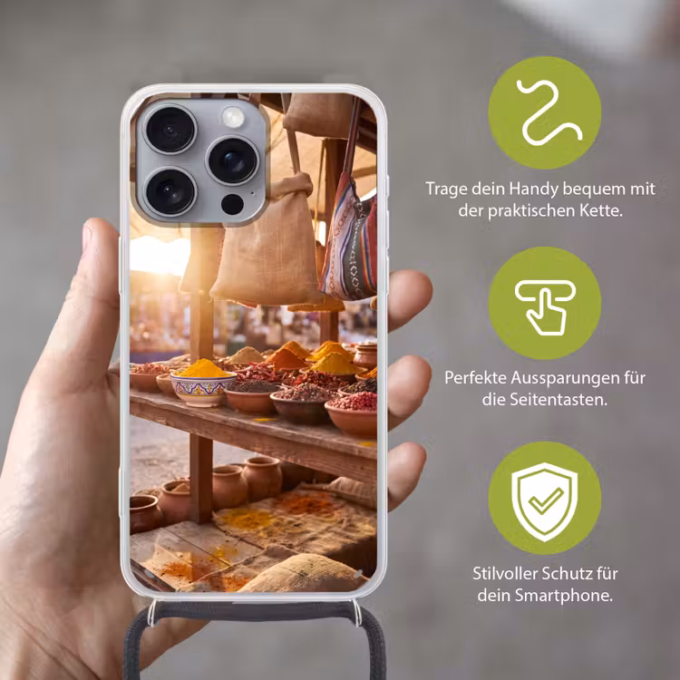 Handyhülle mit Band - Gewürze – Markt – Bunt - Specerijen - Markt - Kleurrijk Hoesje iPhone 16 Pro Max met koord klein
