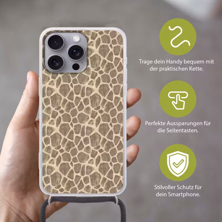 Giraf - Patroon - Beige - Bruin Hoesje iPhone 16 Pro Max met koord klein 804 -sfeer2_DE