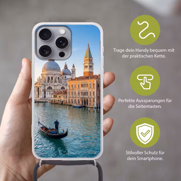 Gondel - Venetië - Kanaal - Stadsgezicht - Avondlicht Hoesje iPhone 16 Pro Max met koord klein -sfeer2_DE