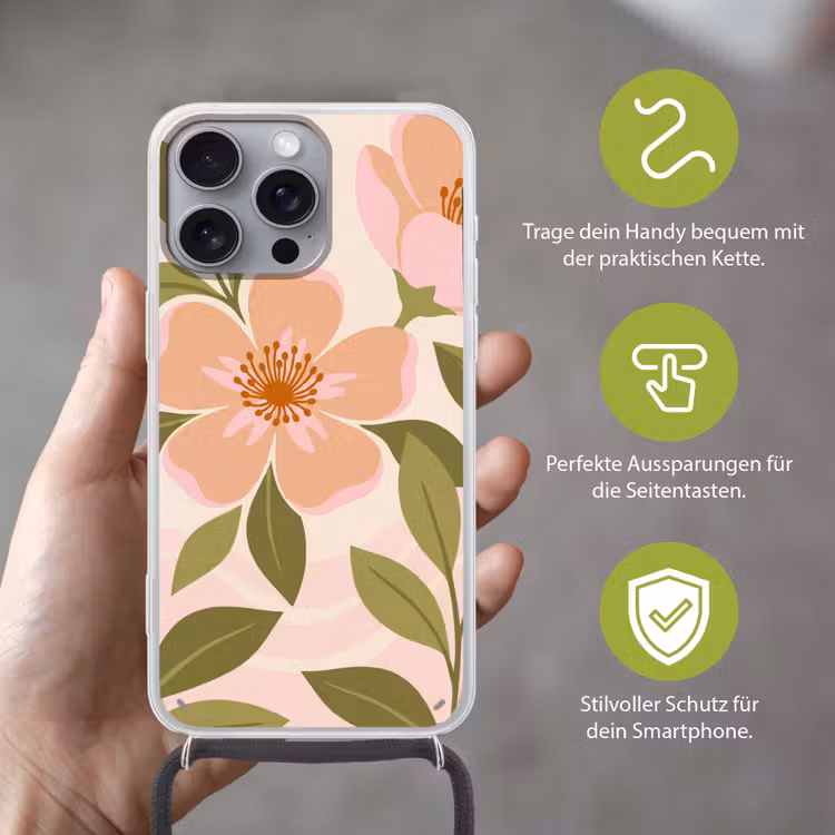 Grafisch - Bloemen - Roze Hoesje iPhone 16 Pro Max met koord klein -sfeer2_DE