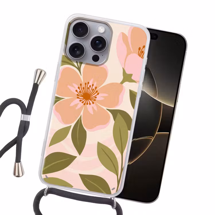 Grafisch - Bloemen - Roze Hoesje iPhone 16 Pro Max met koord klein -sfeer1