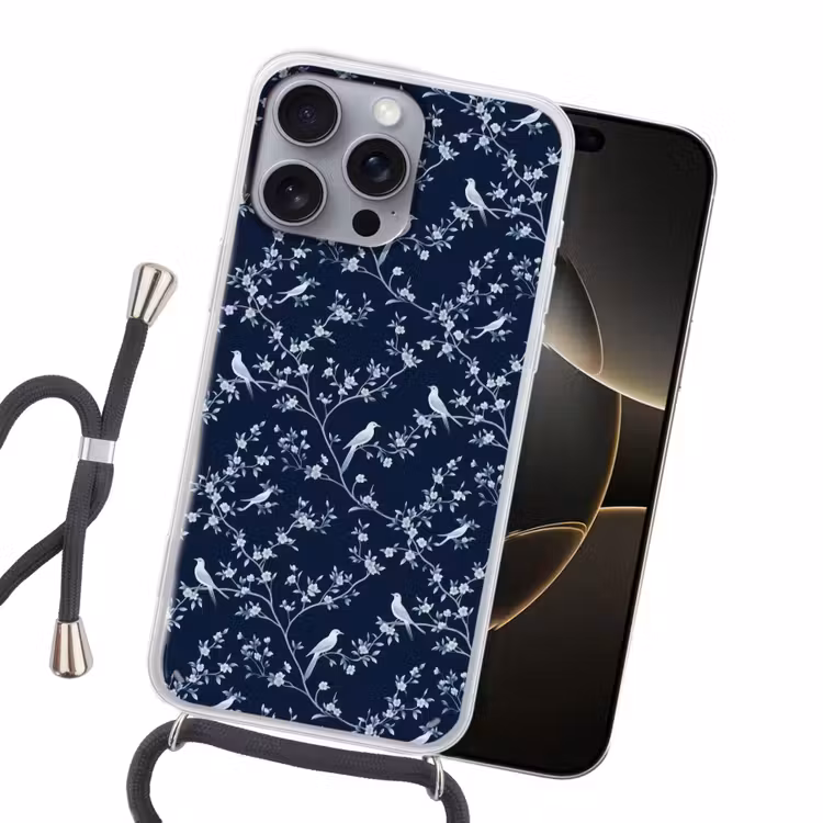 Grafisch - Bloesemtak - Blauw Hoesje iPhone 16 Pro Max met koord klein 804 -sfeer1