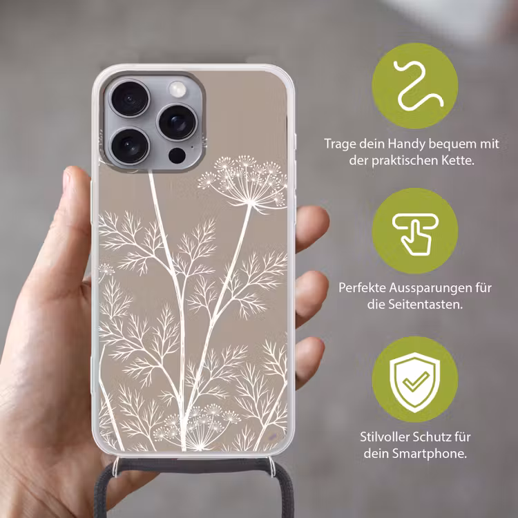 Grafisch - Fluitenkruid - Taupe Hoesje iPhone 16 Pro Max met koord klein -sfeer2_DE