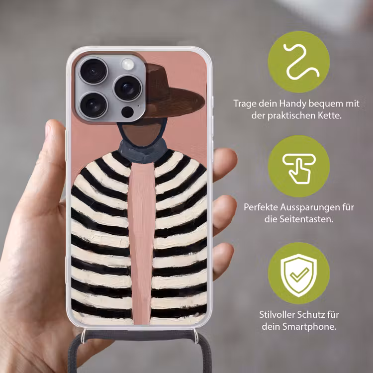Grafisch - Vrouw - Roze Hoesje iPhone 16 Pro Max met koord klein -sfeer2_DE