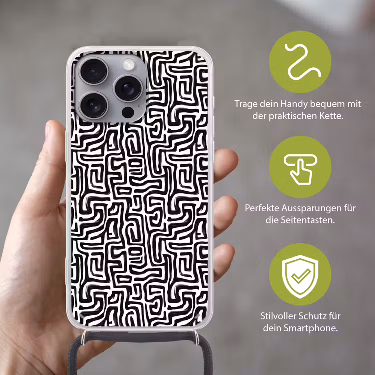 Grafisch - Lijnen - Zwart - Wit Hoesje iPhone 16 Pro Max met koord klein 804 -sfeer2_DE