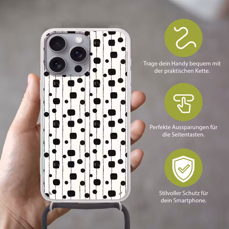 Grafisch - Modern - Zwart Hoesje iPhone 16 Pro Max met koord klein 804 -sfeer2_DE