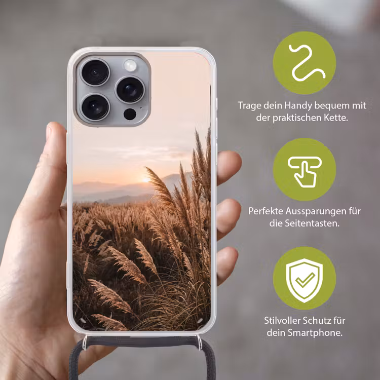 Gras - Veld - Zon - Natuur Hoesje iPhone 16 Pro Max met koord klein -sfeer2_DE