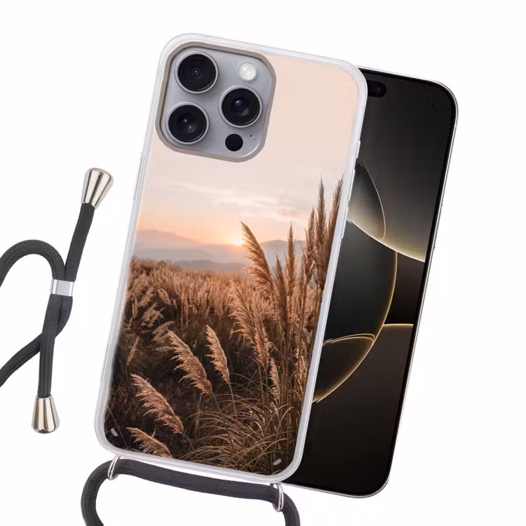Gras - Veld - Zon - Natuur Hoesje iPhone 16 Pro Max met koord klein -sfeer1