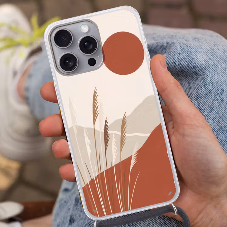Gras - Landschap - Natuur - Abstract - Beige Hoesje iPhone 16 Pro Max met koord klein -sfeer3