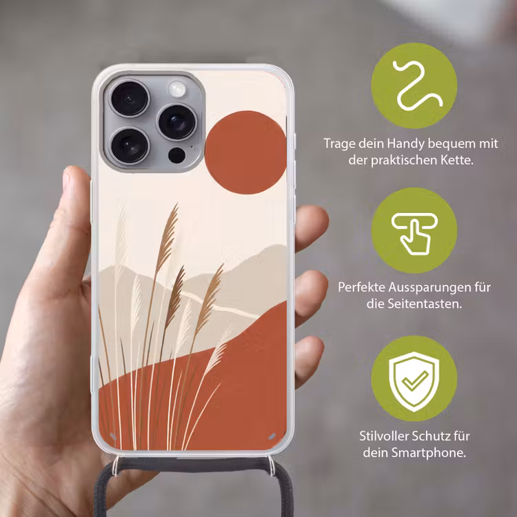 Gras - Landschap - Natuur - Abstract - Beige Hoesje iPhone 16 Pro Max met koord klein -sfeer2_DE