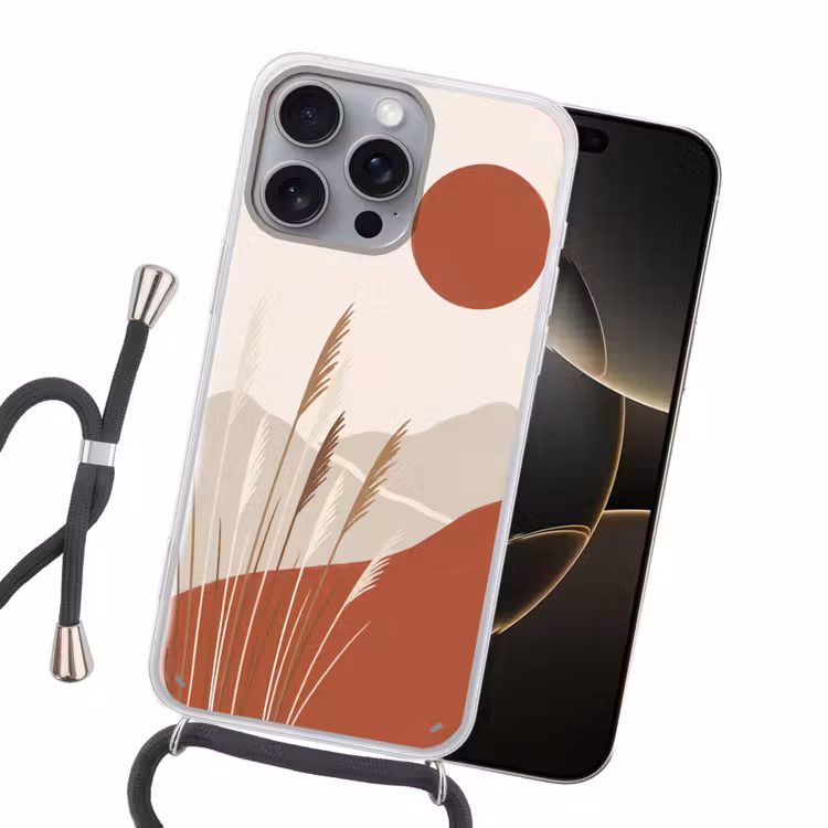 Gras - Landschap - Natuur - Abstract - Beige Hoesje iPhone 16 Pro Max met koord klein -sfeer1