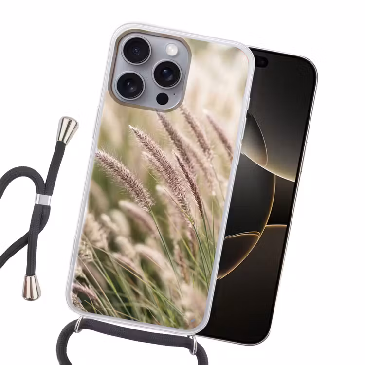 Gras - Close up - Groen Hoesje iPhone 16 Pro Max met koord klein -sfeer1