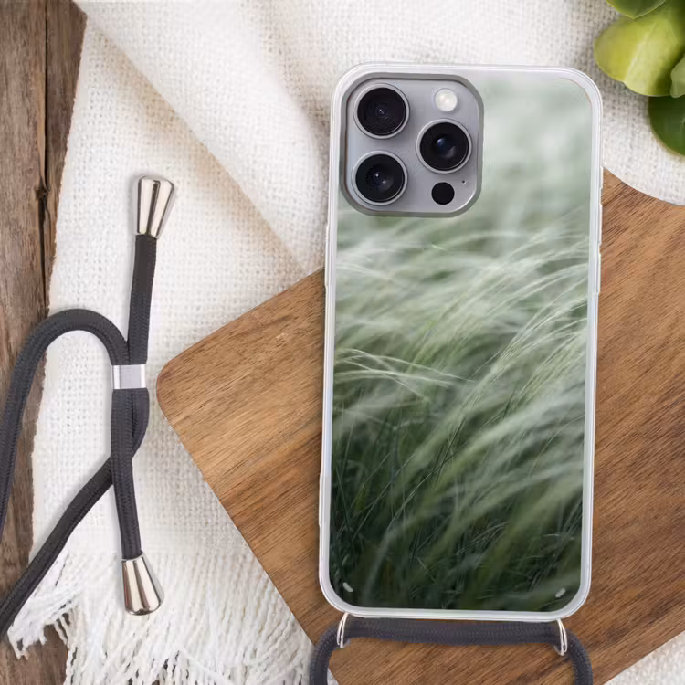 Gras - Wazig - Natuur - Groen - Zacht Hoesje iPhone 16 Pro Max met koord klein -sfeer4