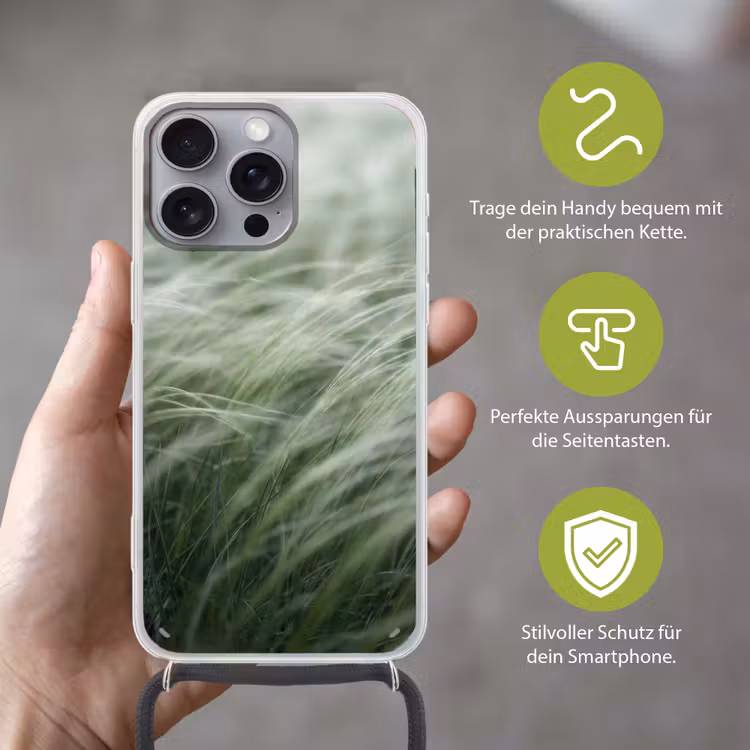 Gras - Wazig - Natuur - Groen - Zacht Hoesje iPhone 16 Pro Max met koord klein -sfeer2_DE