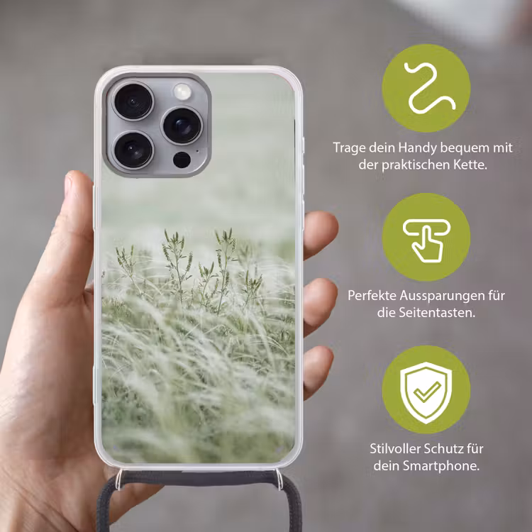 Grassen - Minimalistisch - Groen Hoesje iPhone 16 Pro Max met koord klein -sfeer2_DE
