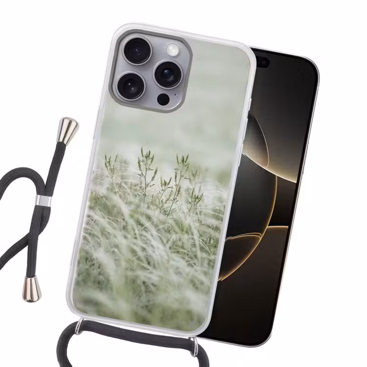 Grassen - Minimalistisch - Groen Hoesje iPhone 16 Pro Max met koord klein -sfeer1