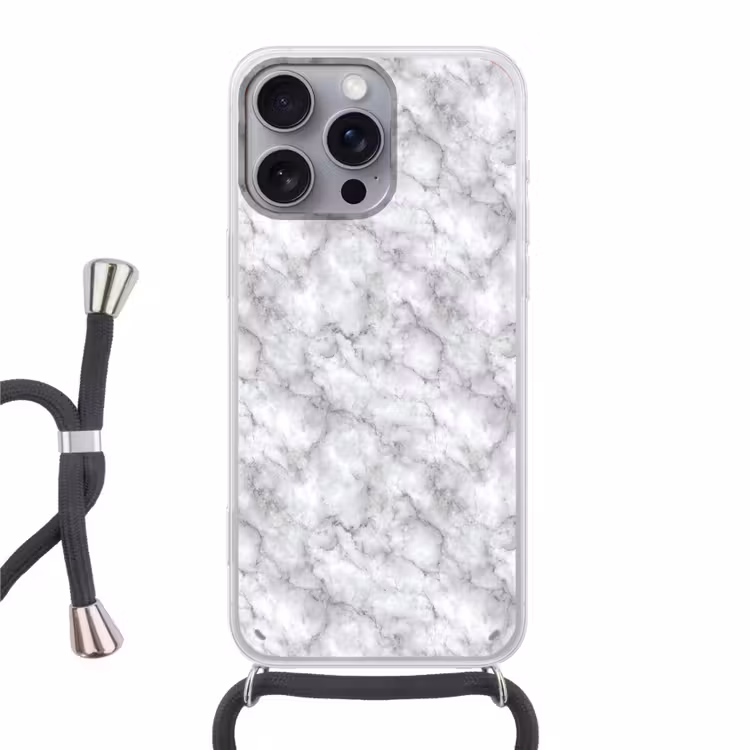 Grijs - Marmer - Klassiek - Aders Hoesje iPhone 16 Pro Max met koord klein 804 -3d