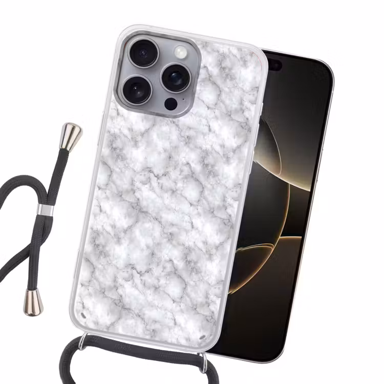 Grijs - Marmer - Klassiek - Aders Hoesje iPhone 16 Pro Max met koord klein 804 -sfeer1