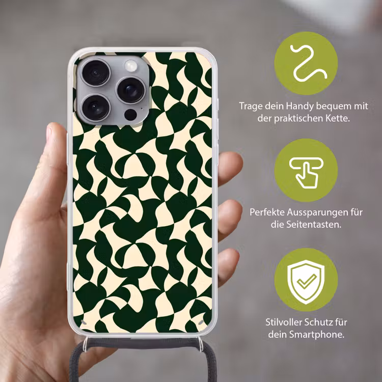 Groen - Organische vlakken - Crème Hoesje iPhone 16 Pro Max met koord klein 804 -sfeer2_DE